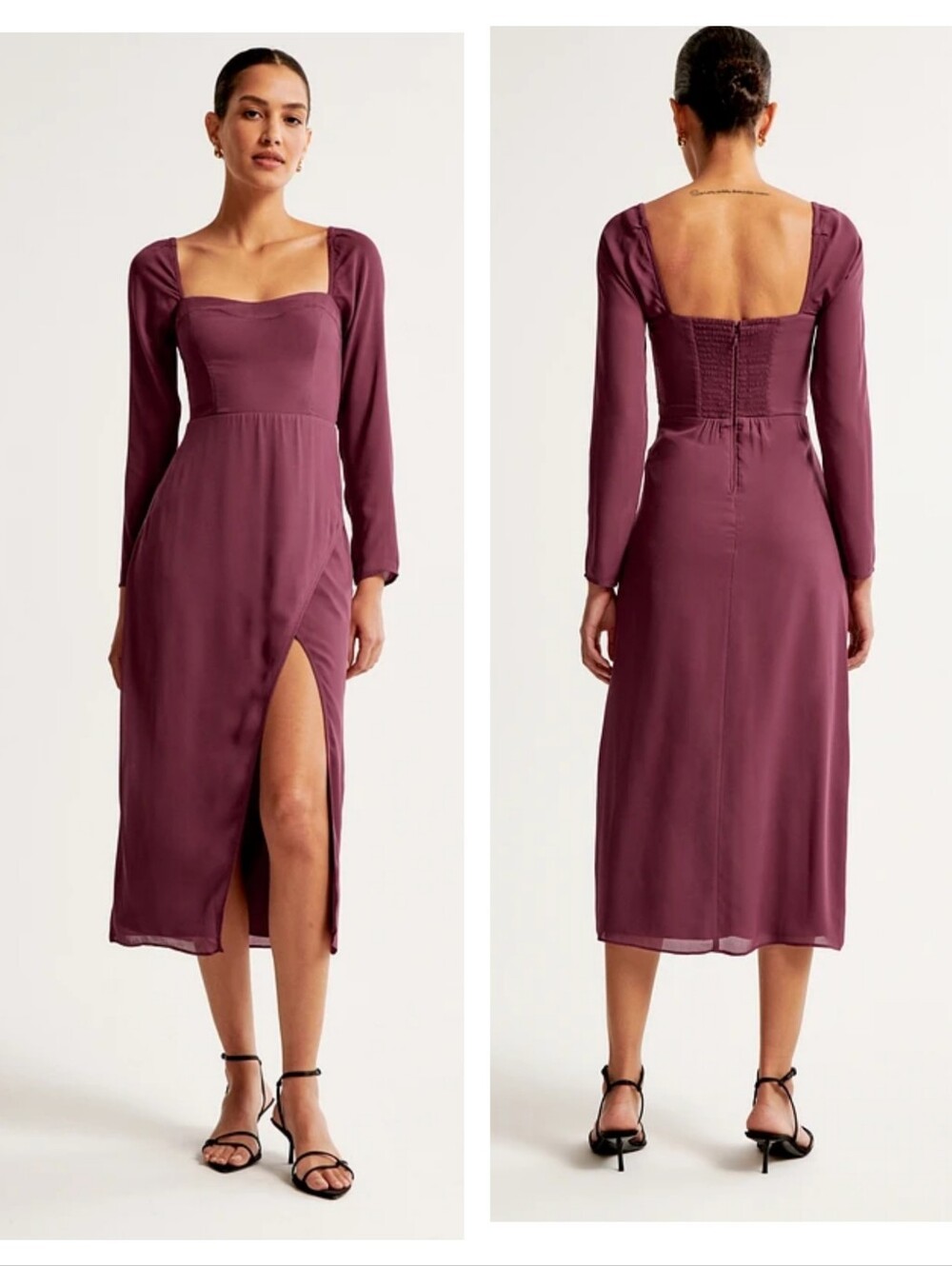 The A&F Camille Long-Sleeve Midi Dress Dusty Dark Purple Large